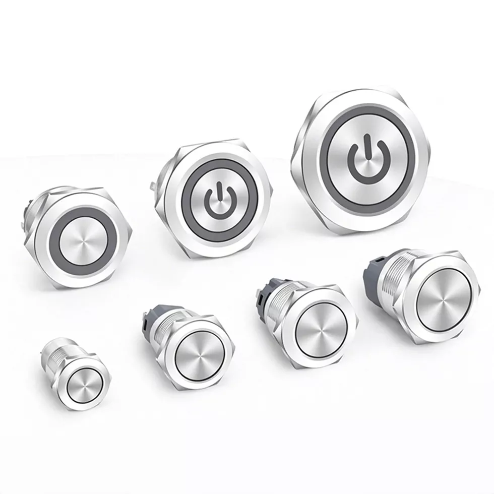 Passen Sie den Icon-Drucktastenschalter aus Metall mit Licht an